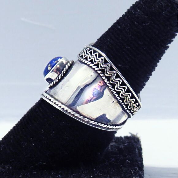 Vintage Sterling Silver Ring Women Sz 8.5 w/ Lapis Lazuli Stone Cocktail Jewelry - Picture 7 of 8